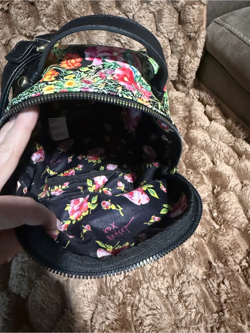 Betsey Johnson Floral Mini Backpack in Black Trim
